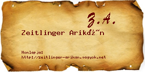 Zeitlinger Arikán névjegykártya